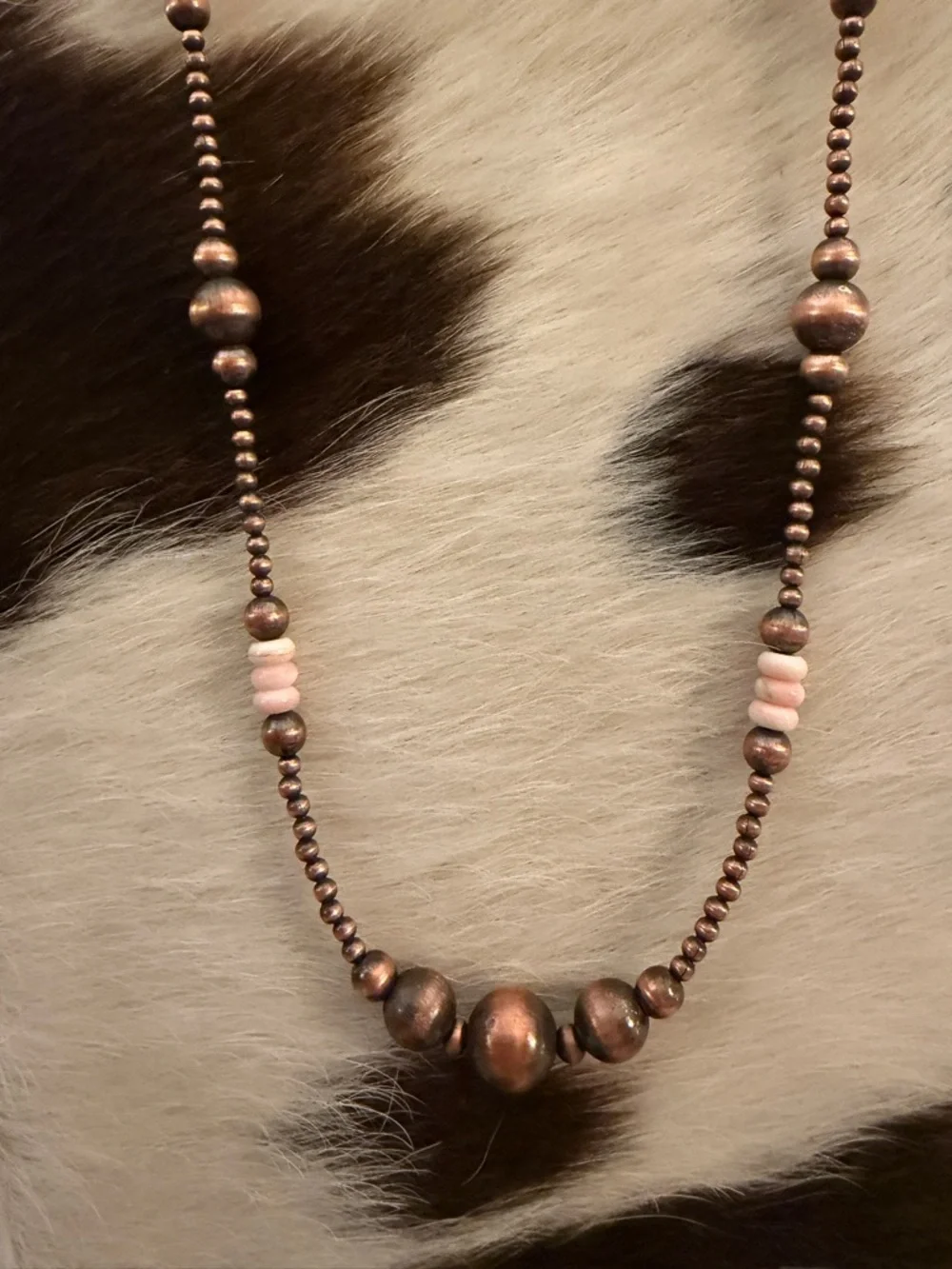 ❤️ Oxidized Copper Desert Pearl Queen Pink Conch Rondel Beads 21” Necklace 29.3G